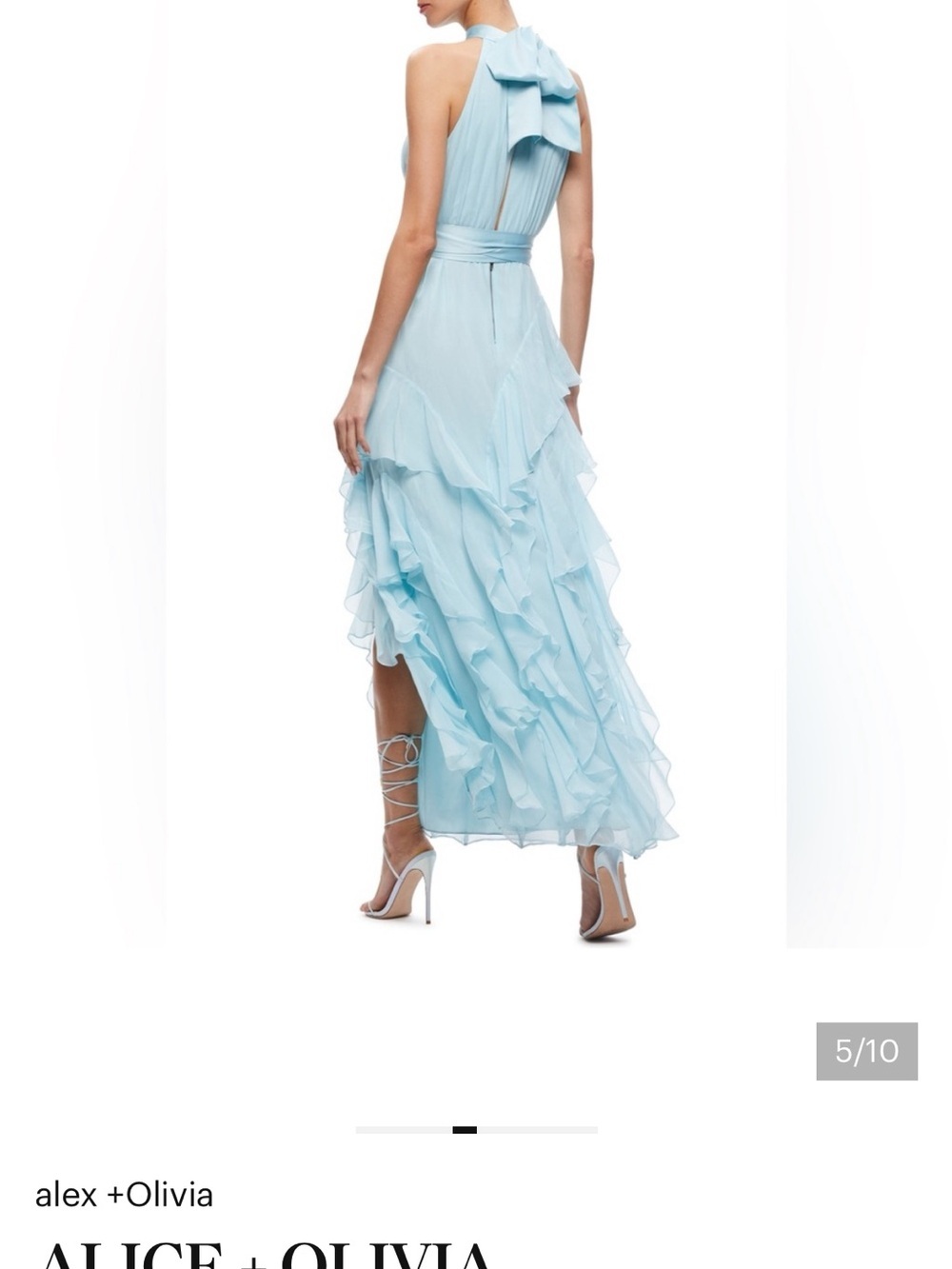 Alice + Olivia Emilia Ruffle Bow Neck Silk Gown in Julep - Picture 4 of 9